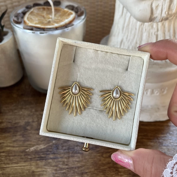Vintage İncili Shine Küpe I Çelik