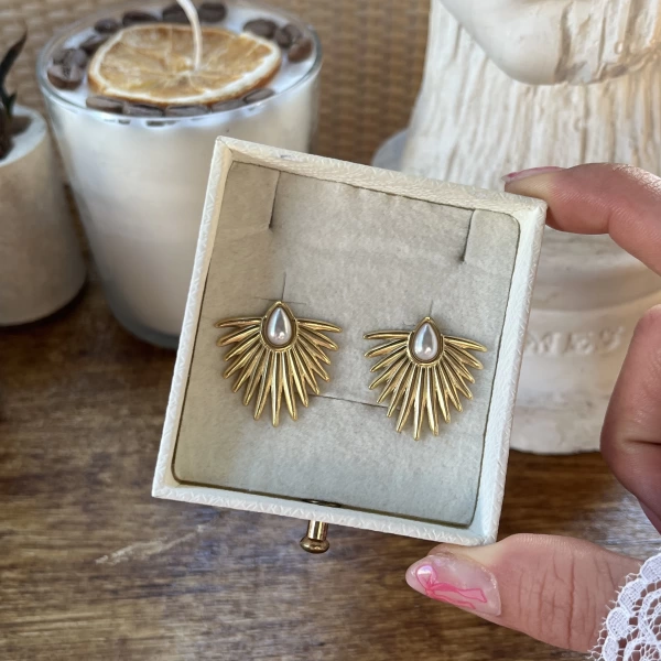 Vintage İncili Shine Küpe I Çelik