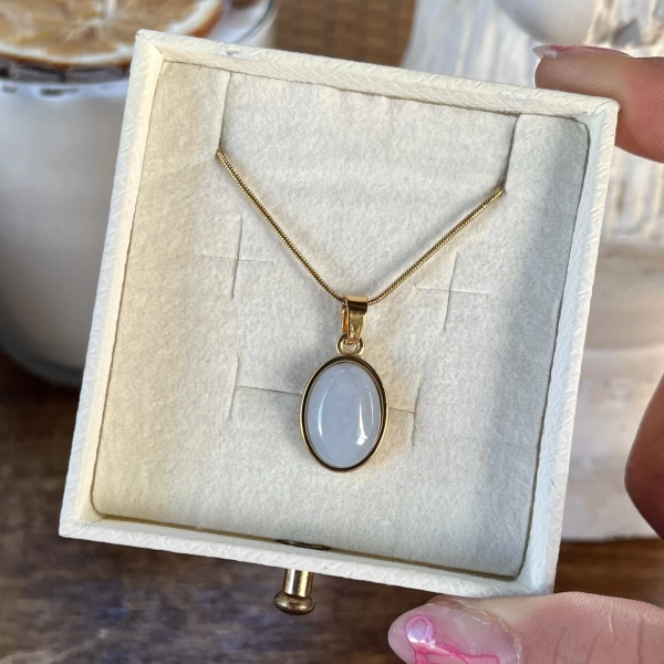 Oval Taşlı Vintage Kolye I Çelik