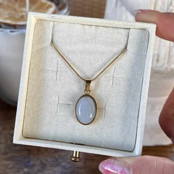 Oval Taşlı Vintage Kolye I Çelik