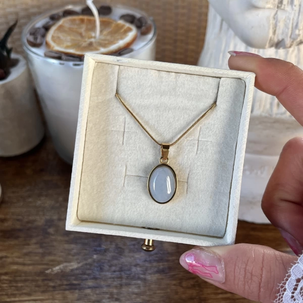 Oval Taşlı Vintage Kolye I Çelik