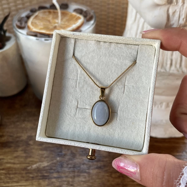 Oval Taşlı Vintage Kolye I Çelik