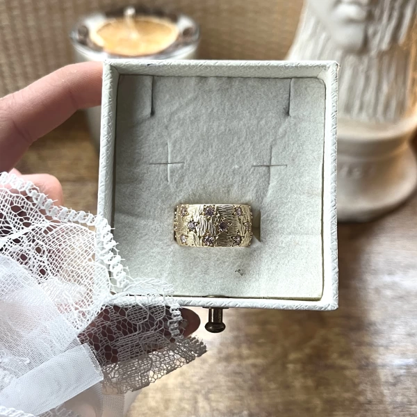 Pembe Yıldız Damalı Vintage Yüzük I 14K Altın Kaplama