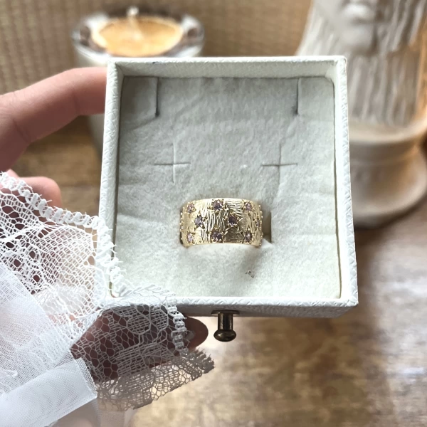 Pembe Yıldız Damalı Vintage Yüzük I 14K Altın Kaplama
