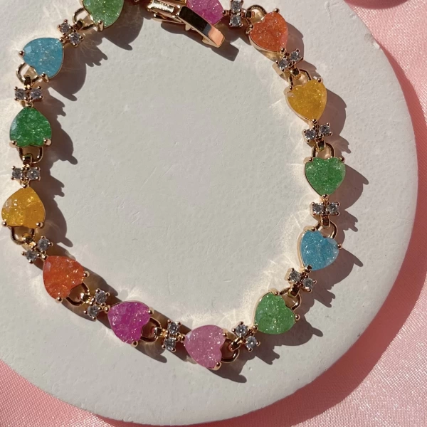 Pastel Renkli Kalp Su Yolu Bileklik