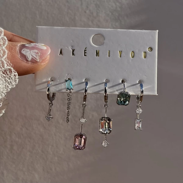Renkli Taşlı 6LI Küpe Takımı