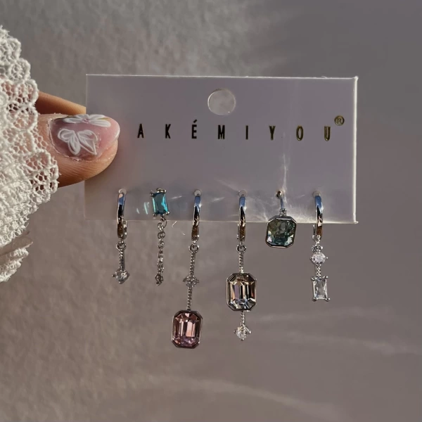 Renkli Taşlı 6LI Küpe Takımı