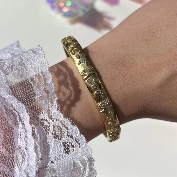 Taşlı Vintage Kelepçe Bileklik I Çelik