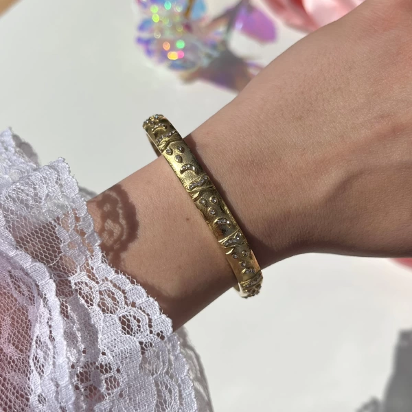 Taşlı Vintage Kelepçe Bileklik I Çelik