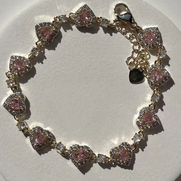 Pembe Taşlı Kalp Bileklik
