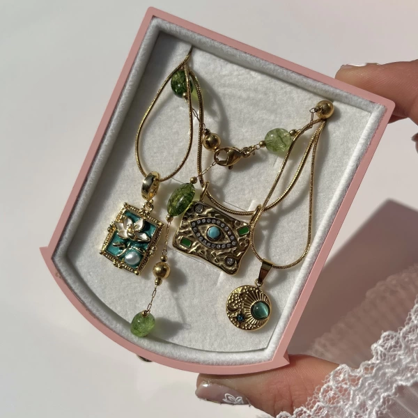 Sanat Kolyesi ve Vintage Göz/ Y Kolye Kombini I Çelik