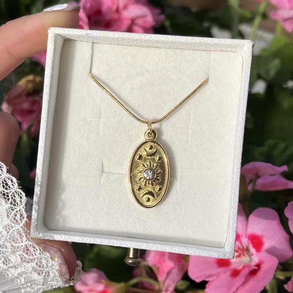 Oval Vintage Güneş Kolye I Çelik
