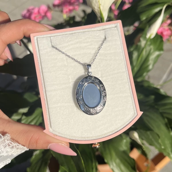 Oval Desenli Kapaklı Kolye I Çelik
