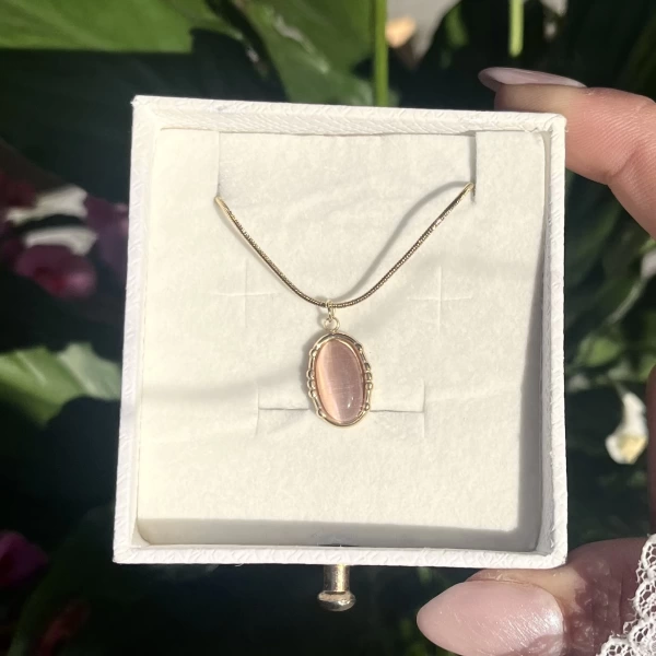 Pembe Taşlı Vintage Kolye I Çelik