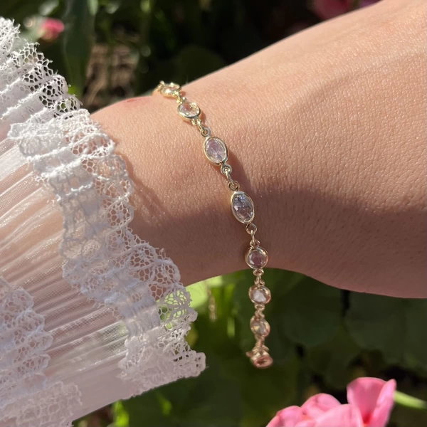 Oval Taşlı Bileklik I 18K Altın Kaplama