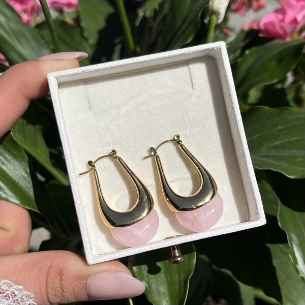 Pembe Kuvars Vintage Küpe I Çelik