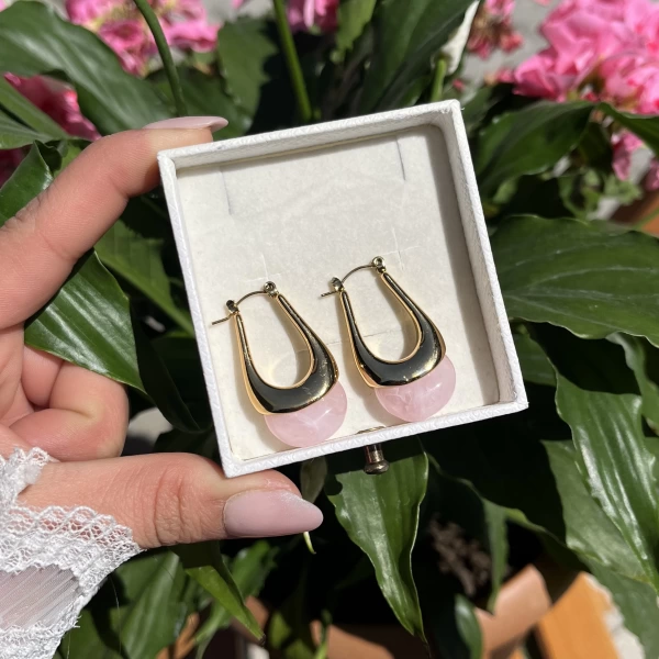 Pembe Kuvars Vintage Küpe I Çelik