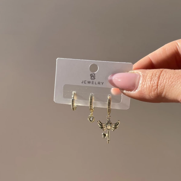 3lü Anahtarlı Kalp Küpe Takımı I Xuping