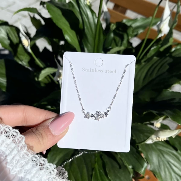 Yıldızlı Kolye I Beyaz 14K Çelik