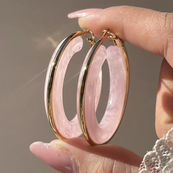 Pembe Akik Halka Küpe
