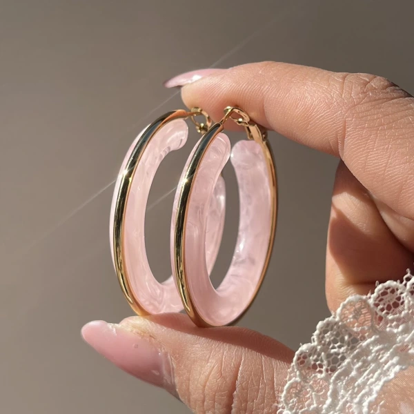 Pembe Akik Halka Küpe