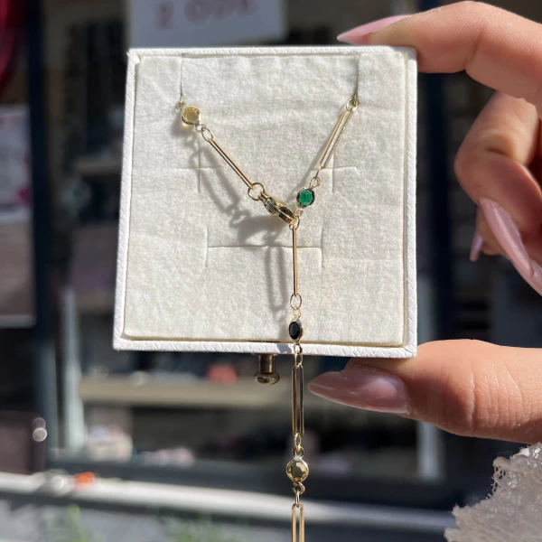 Mini Yuvarlak Renkli Taşlı ve Ataç Y Kolye I İthal