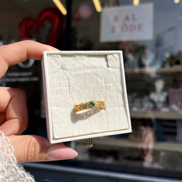 Yeşil Taş Vintage Yüzük I Ham Pirinç
