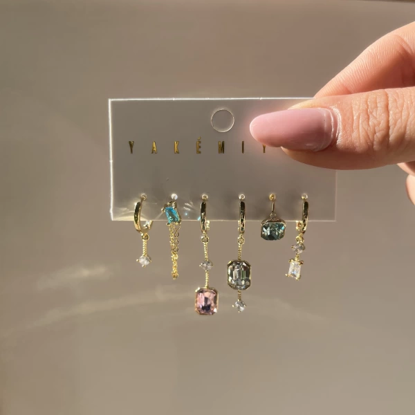 Renkli Taşlı 6LI Küpe Takımı I Xuping