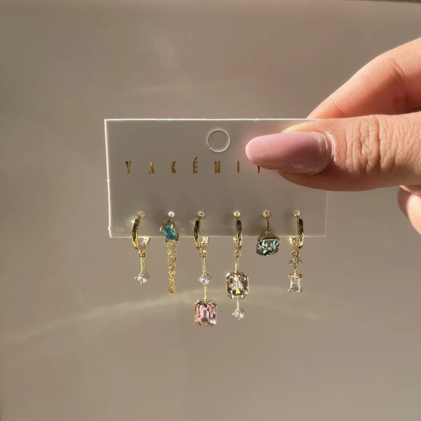 Renkli Taşlı 6LI Küpe Takımı I Xuping