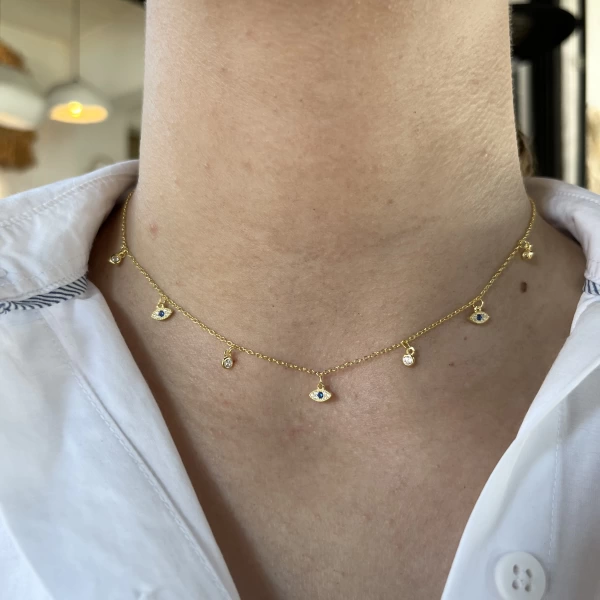 Göz ve Taş Motifli Choker Kolye I 925 Gümüş