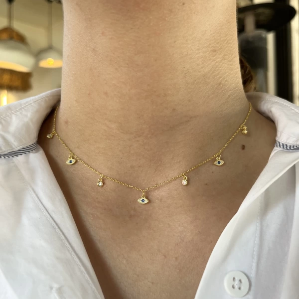 Göz ve Taş Motifli Choker Kolye I 925 Gümüş