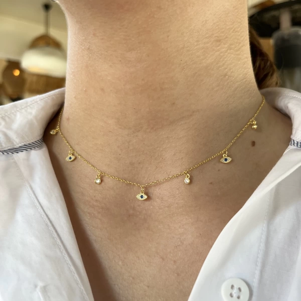Göz ve Taş Motifli Choker Kolye I 925 Gümüş