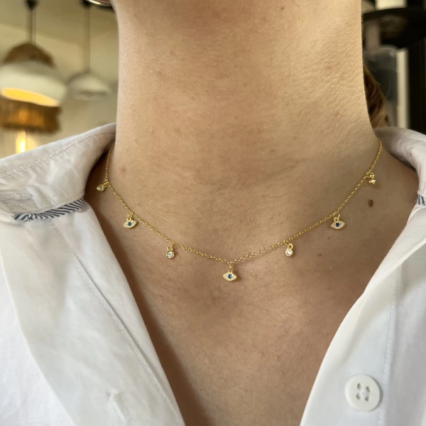 Göz ve Taş Motifli Choker Kolye I 925 Gümüş