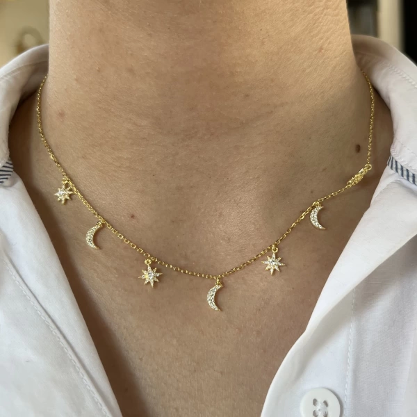 Gökyüzü Motifli Choker Kolye I 925 Gümüş