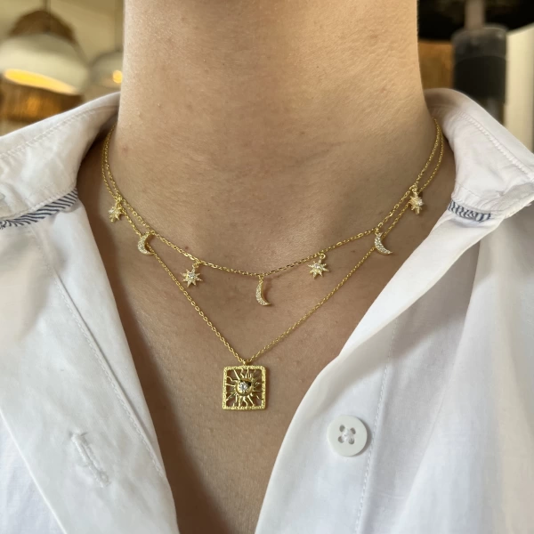 Gökyüzü Motifli Choker Kolye I 925 Gümüş