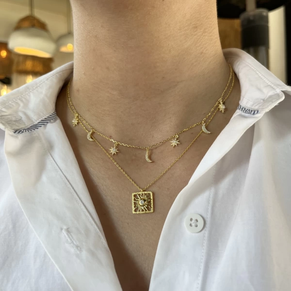 Gökyüzü Motifli Choker Kolye I 925 Gümüş