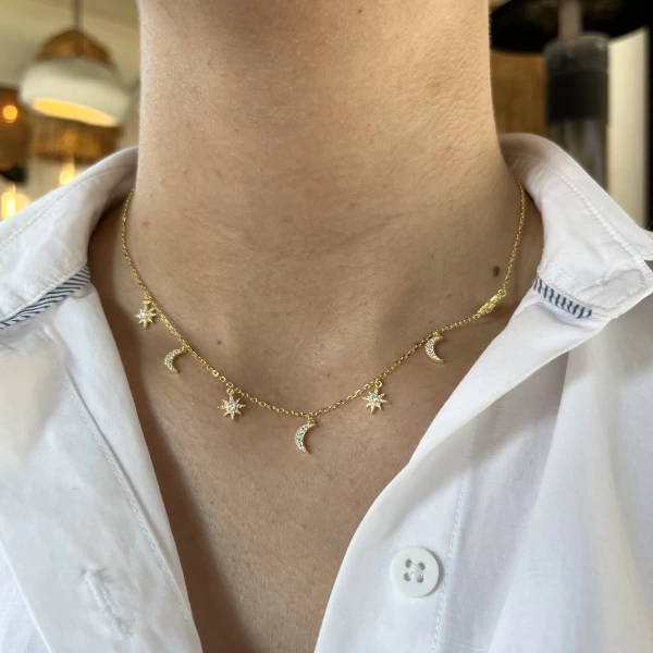 Gökyüzü Motifli Choker Kolye I 925 Gümüş