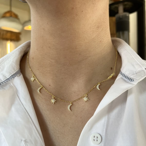 Gökyüzü Motifli Choker Kolye I 925 Gümüş