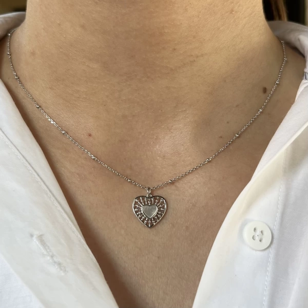 Beyaz Sedefli Kalp Kolye I 925 Gümüş