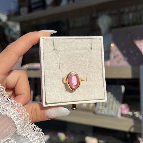 Pembe Kedigözü Taşlı Vintage Yüzük