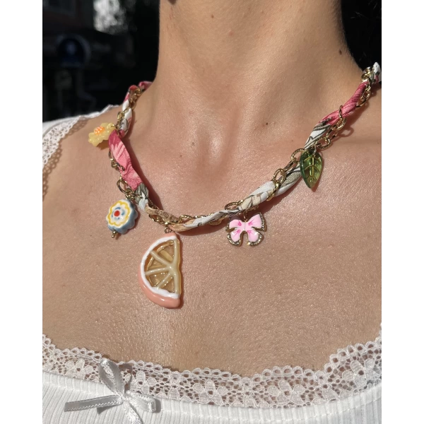 Limon Charmlı Çok Objeli Kolye