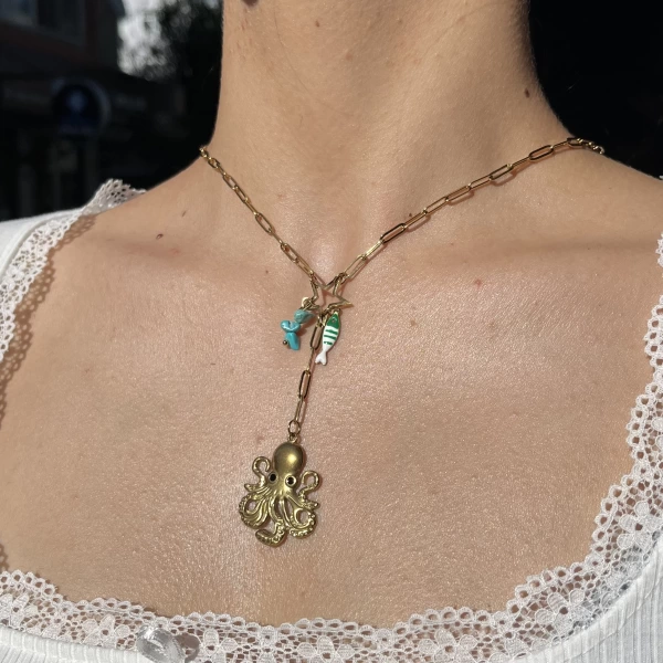 Ahtapot Charmlı Çok Objeli Kolye
