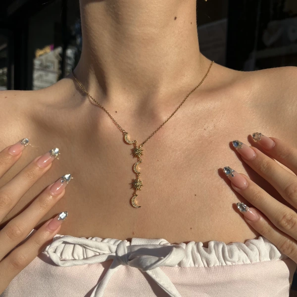 Hilal ve Kutup Yıldızı Y Kolye