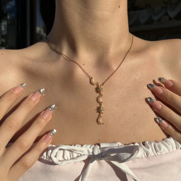 Hilal ve Kutup Yıldızı Y Kolye