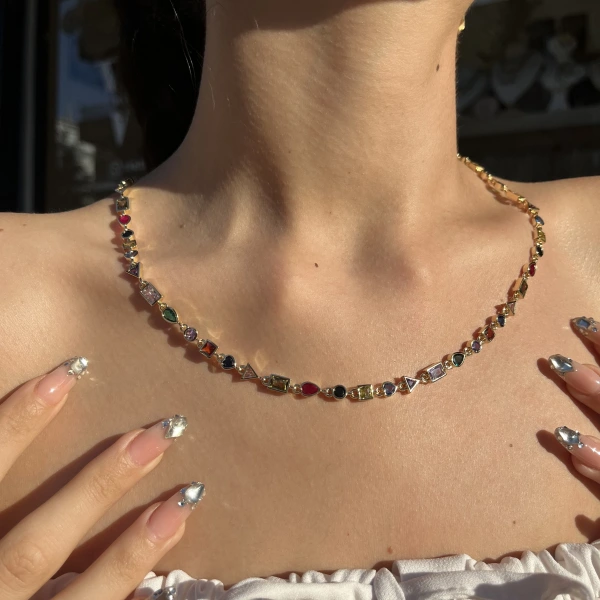 Renkli Geo Choker Kolye