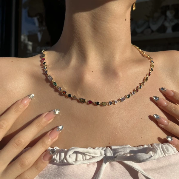 Renkli Geo Choker Kolye