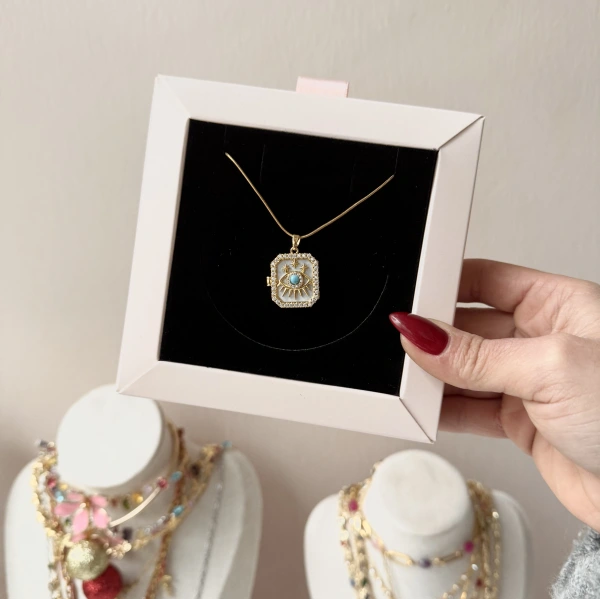 Göz Desenli Fotoğraflı Kolye