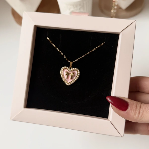 İncili Kurdale Kalp Kolye