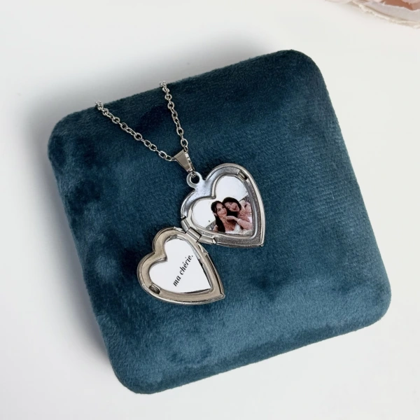 Fiyonklu Fotoğraflı Kalp Kolye