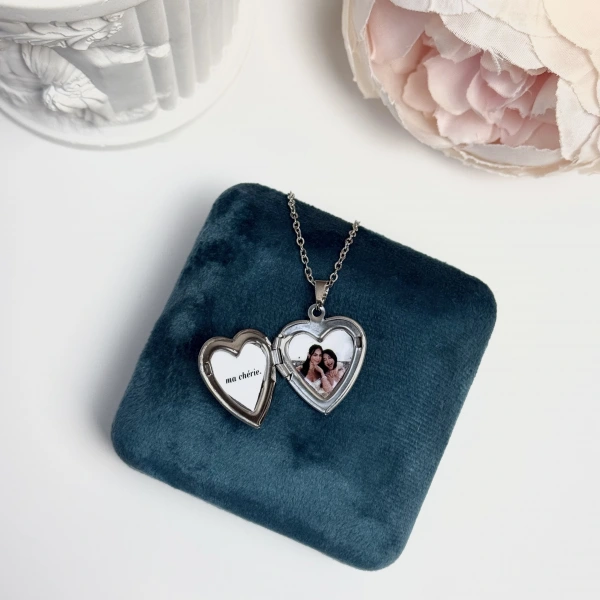 Fiyonklu Fotoğraflı Kalp Kolye